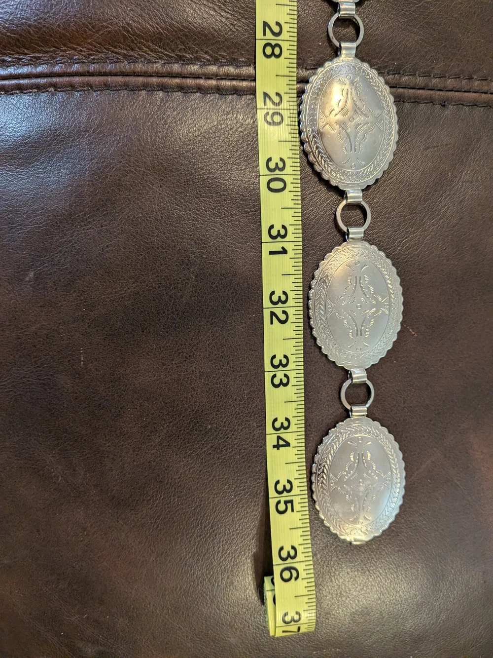 Vintage Silver-Tone Oval Link Belt with Etched Detail